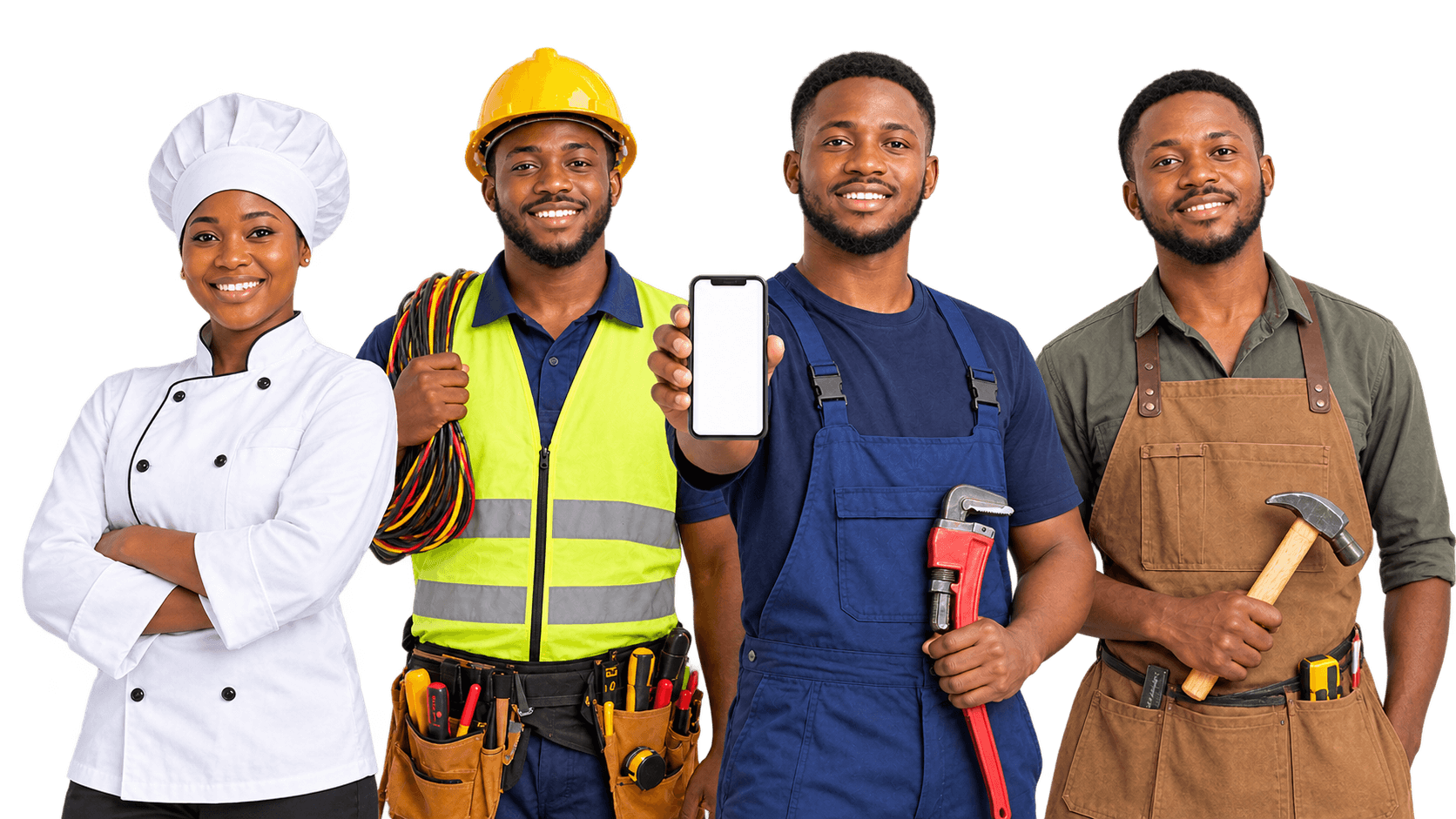 QwikHelp verified team: chef, electrician, plumber, and carpenter
